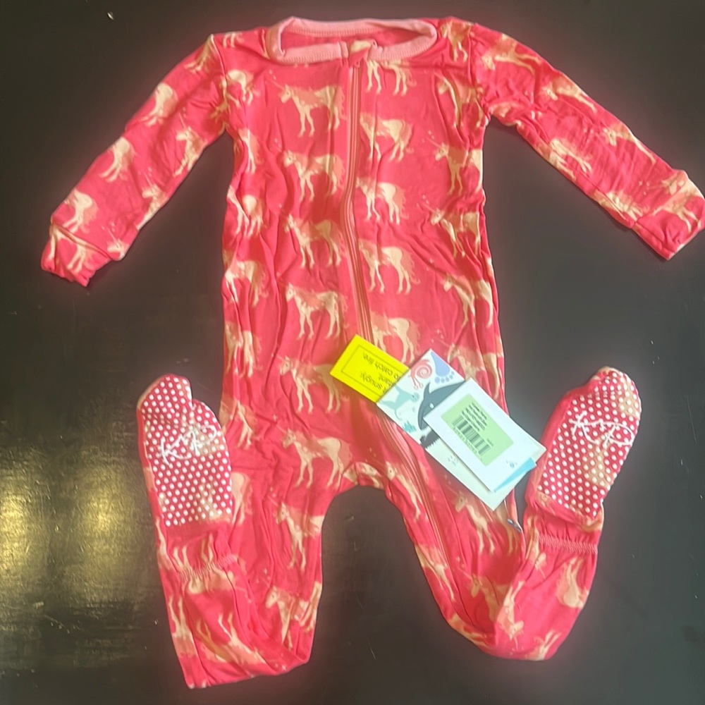 Kickee pants pink unicorn footie zipper